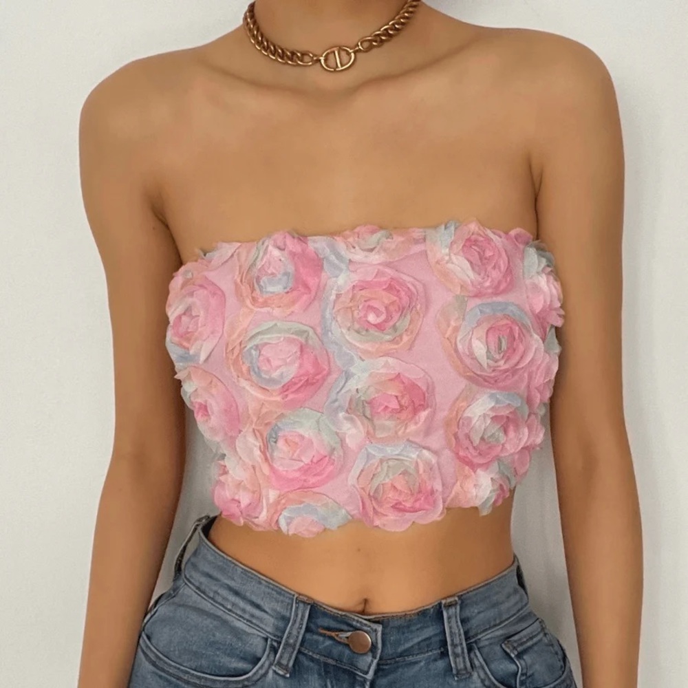 Pink rose floral tube top